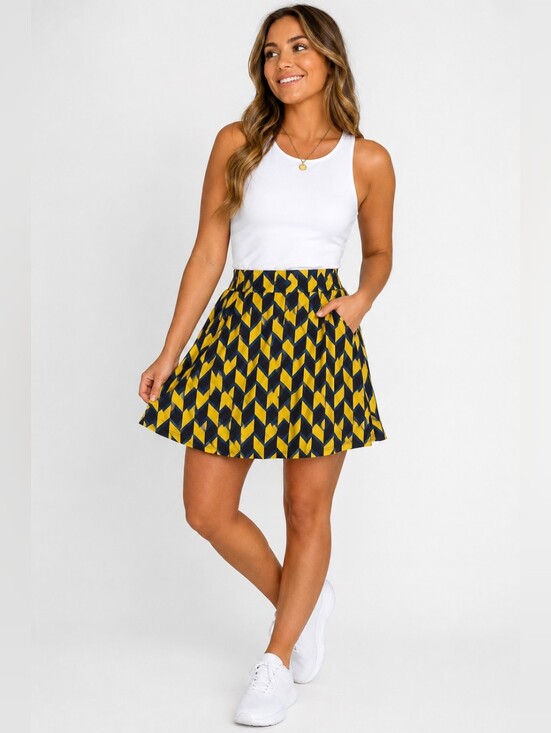 LuLaRoe Dresses & Skirts - LuLaRoe Azure Skirt Womens XL Blue Yellow Geometric A-Line Midi NWT